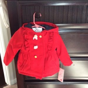 Kids red pea coat with hood